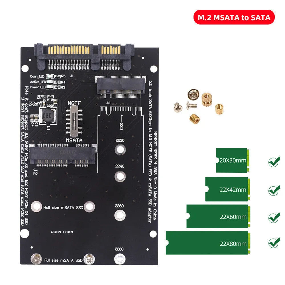 Black and blue SATA3 to M.2 NGFF mSATA SSD conversion adapter card