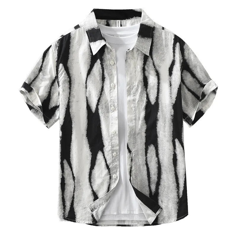 Retro striped pure cotton short sleeve shirt in loose cardigan style
