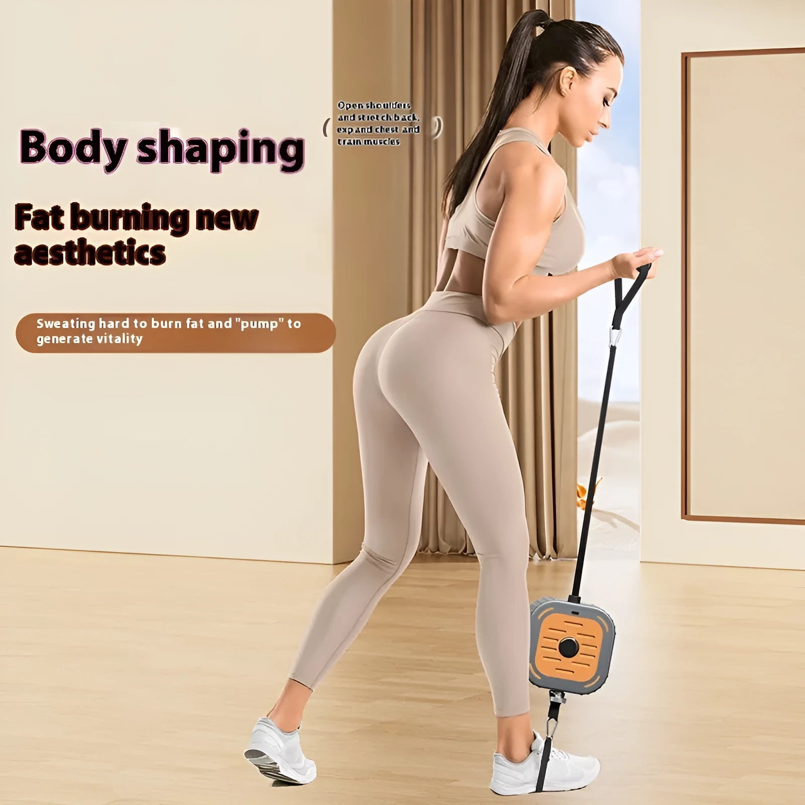 Adjustable power pump chest expander in vibrant orange with resistance bands for home strength training