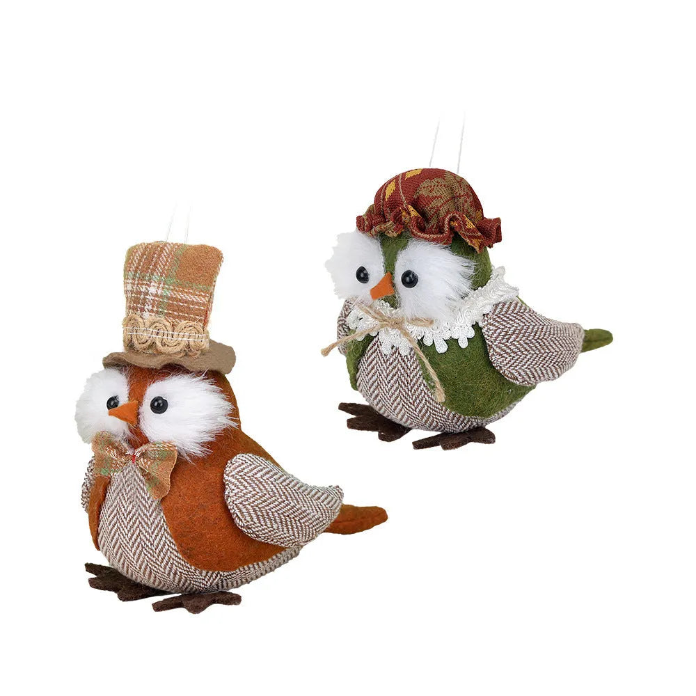 Thanksgiving harvest owl bird pendant ornament in orange or green polyester cloth