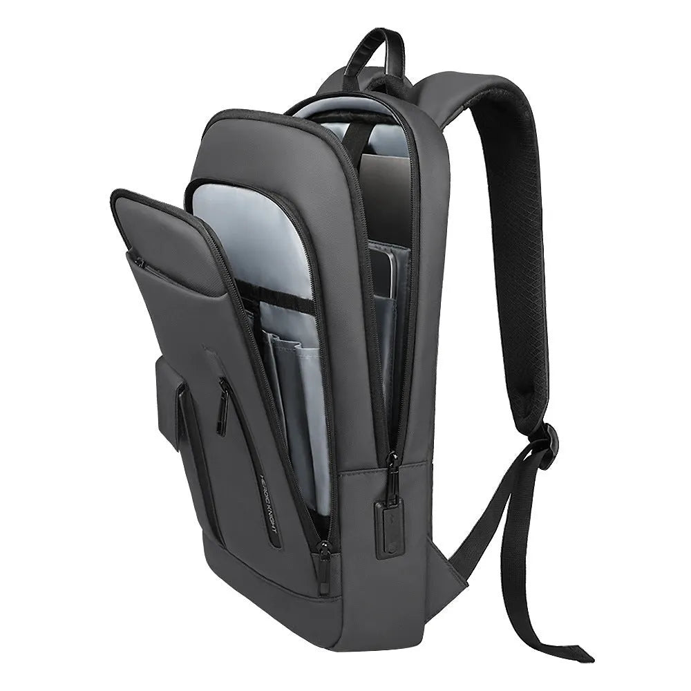 Lightweight Oxford cloth men's business backpack in dark grey with sewing line details