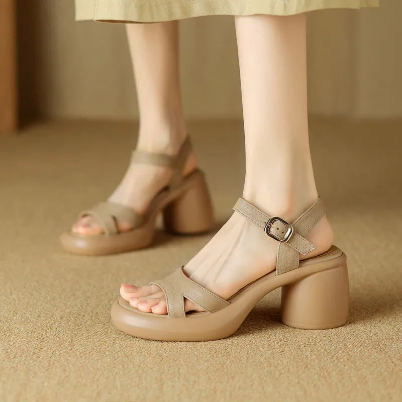 Women's open toe platform sandals with round toe holder in milky white colour