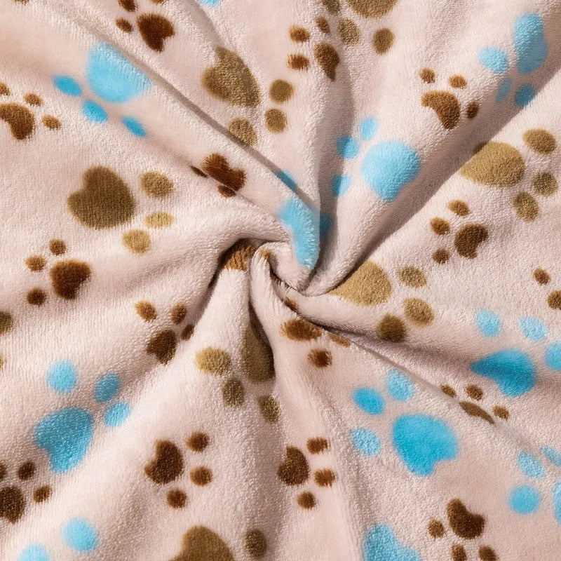 Double-sided thickened pet blanket with cartoon dog pattern in blue or khaki colours