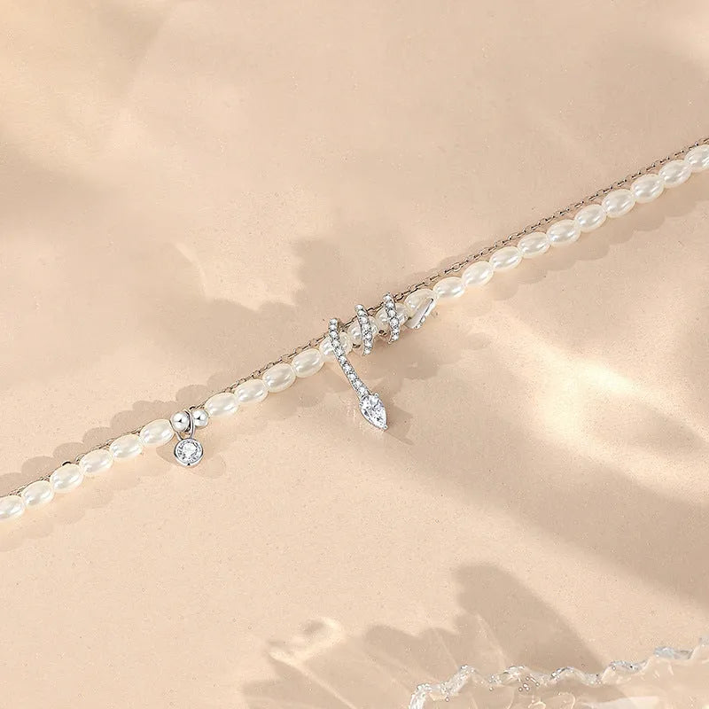 925 silver snake bracelet with pearl beading in gold or white gold electroplated finish, geometric animal design