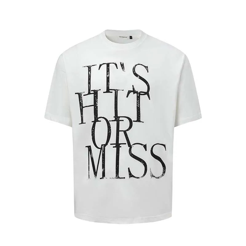 Men's American retro style T-shirt with printed letters in blue colour