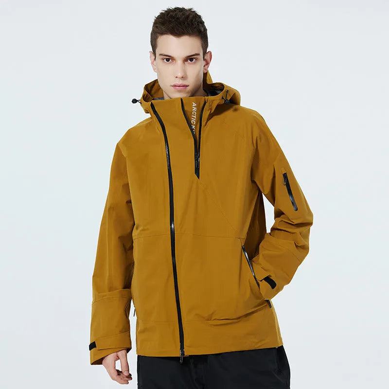 Thin veneer double plate ski suit for men and women in yellow, black, grey, or liner.