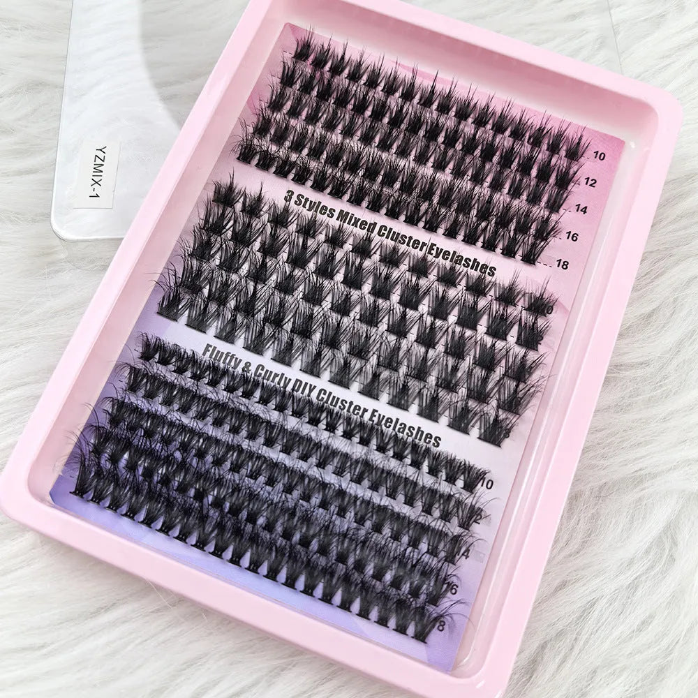 Large capacity false eyelash storage box with mixed eyelashes inside, measuring 13.7cm by 13.5cm