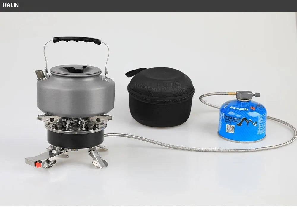 Silver stainless steel split stove for outdoor cooking with foldable design and 100cm hose