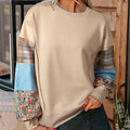 Women's loose fit plaid long-sleeved top in apricot colour with Japanese Korean styling