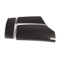 Three ABS carbon fibre pattern armrest box protective covers showing buckle attachment points