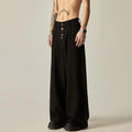 Men's black vertical tube wide-leg casual trousers with cardigan button leg opening