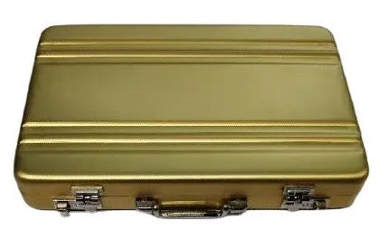 Aluminium alloy card holder in six colour options showing red, blue, black, silver, pink, and gold finishes