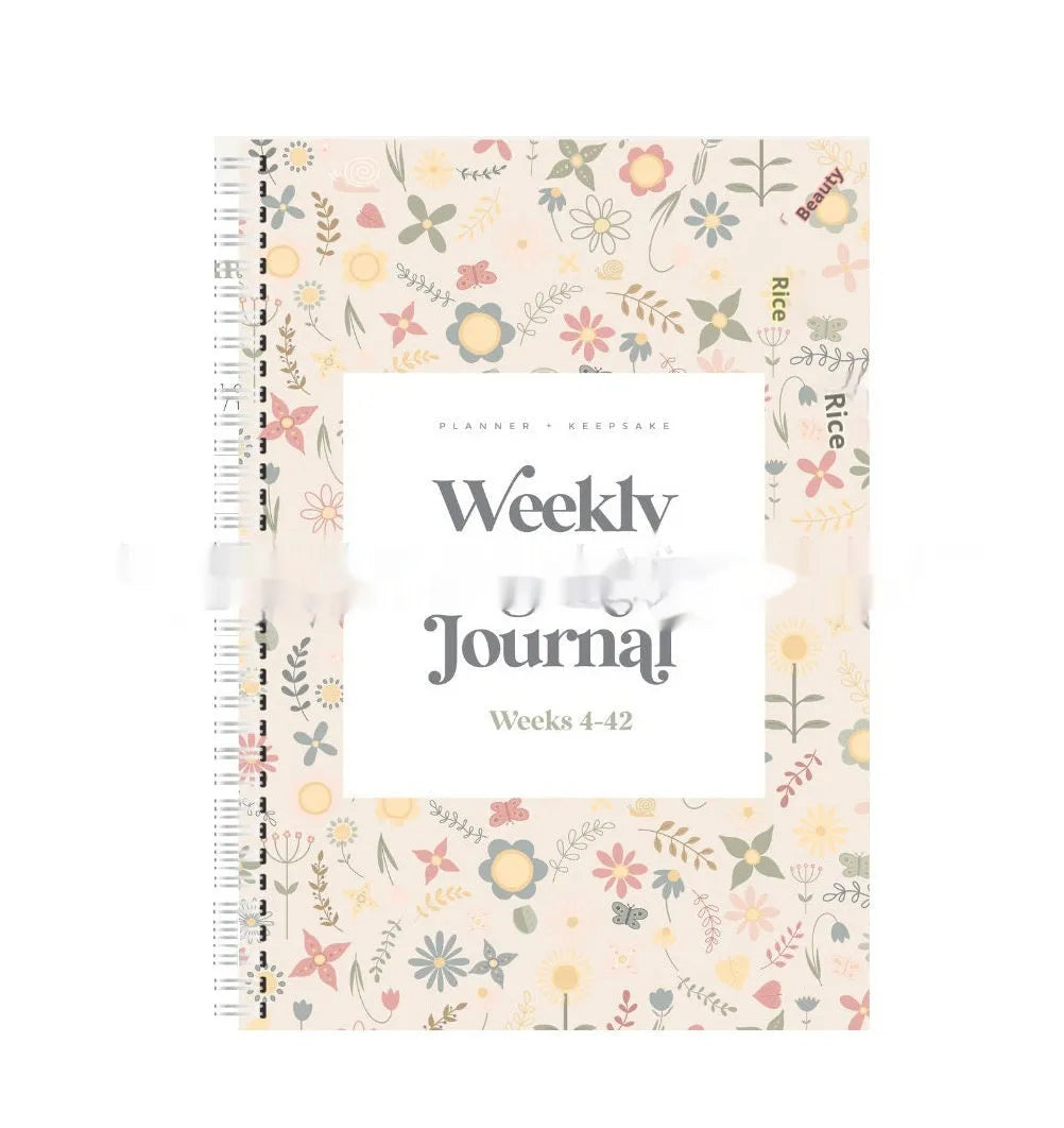 A5 Weekly Pregnancy Diary Notebook open showing weekly sections for pregnancy tracking