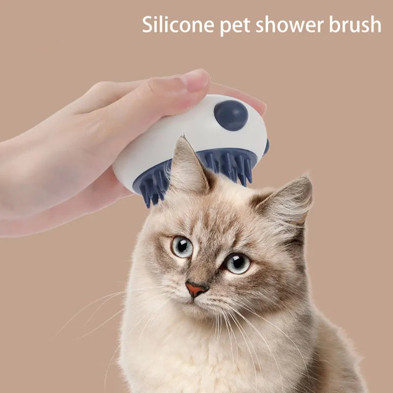 Panda-shaped silicone pet bath brush with soft bristles for cleaning cats and dogs