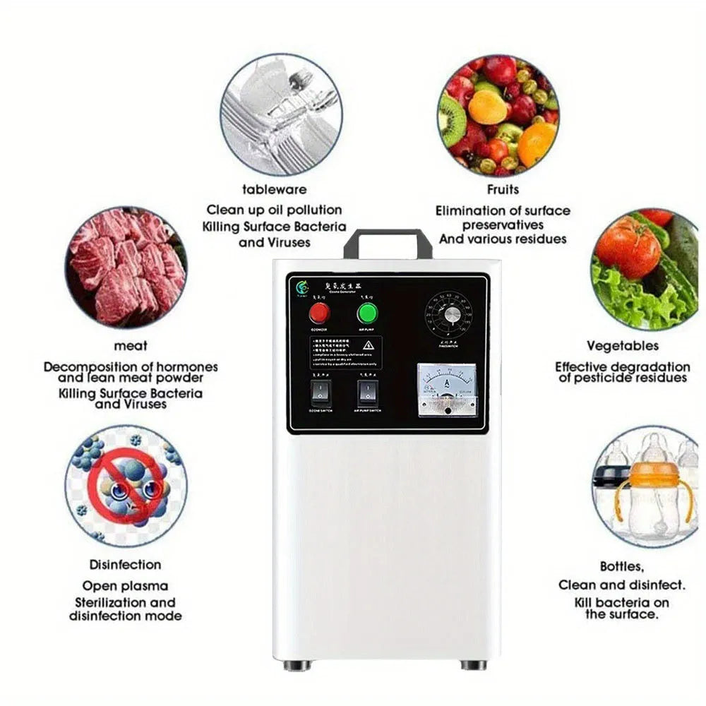 Commercial ozone generator machine for fruit and vegetable treatment with air-cooled system