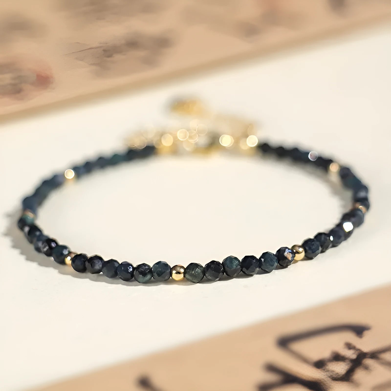 3mm blue tourmaline beaded bracelet with spacer beads for women