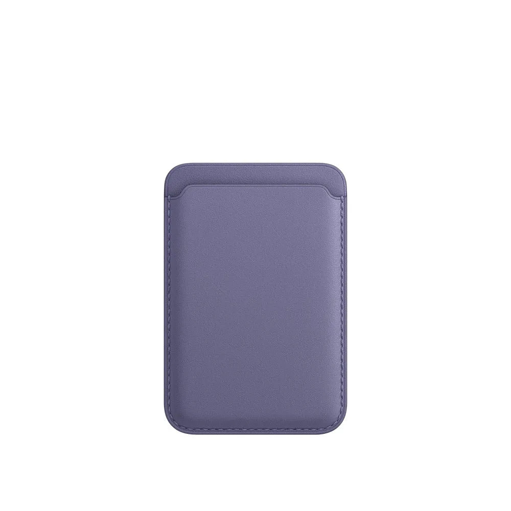 Black PU leather iPhone case with magnetic card holder for MagSafe, shown alongside other colour options.