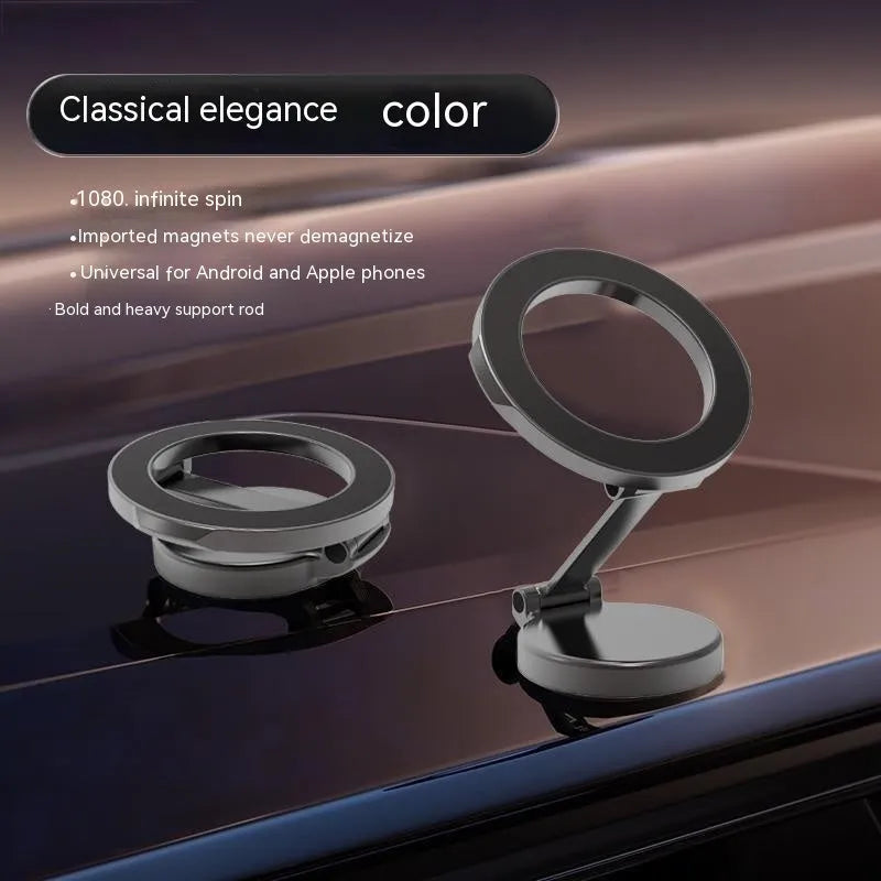 All-metal foldable magnetic car phone holder in Qian colour mounted on vehicle dashboard