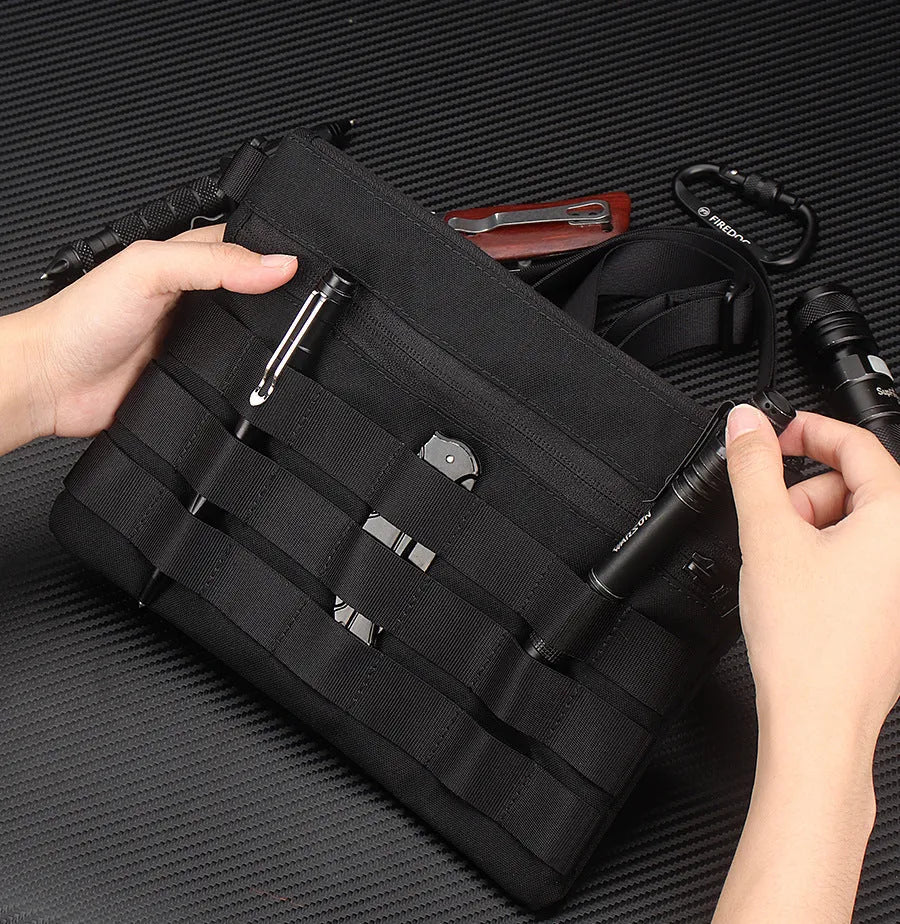 Black Oxford cloth portable outdoor kit measuring 18 by 3.5 centimetres for military enthusiasts