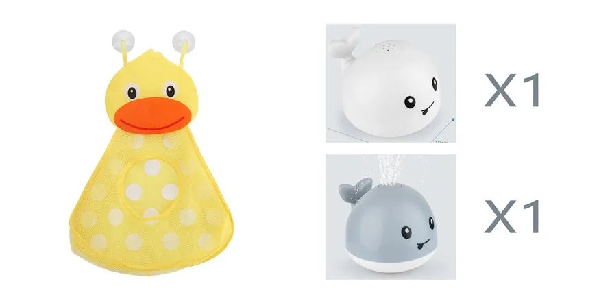 Automatic electric whale bath toy spraying water with flashing coloured lights