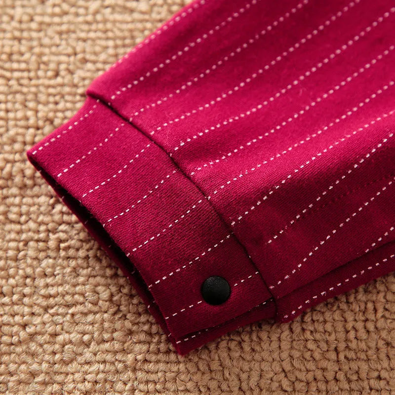 Wine red cotton baby boy's long sleeve romper with single-breasted closure