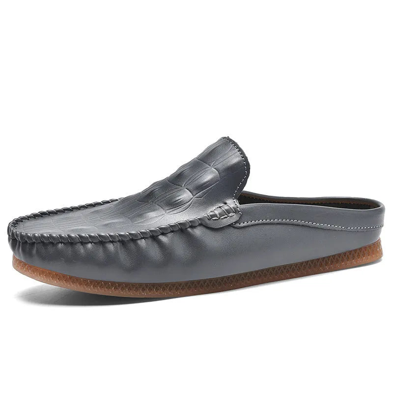 Men's black summer semi-slippers with breathable artificial PU upper and rubber sole