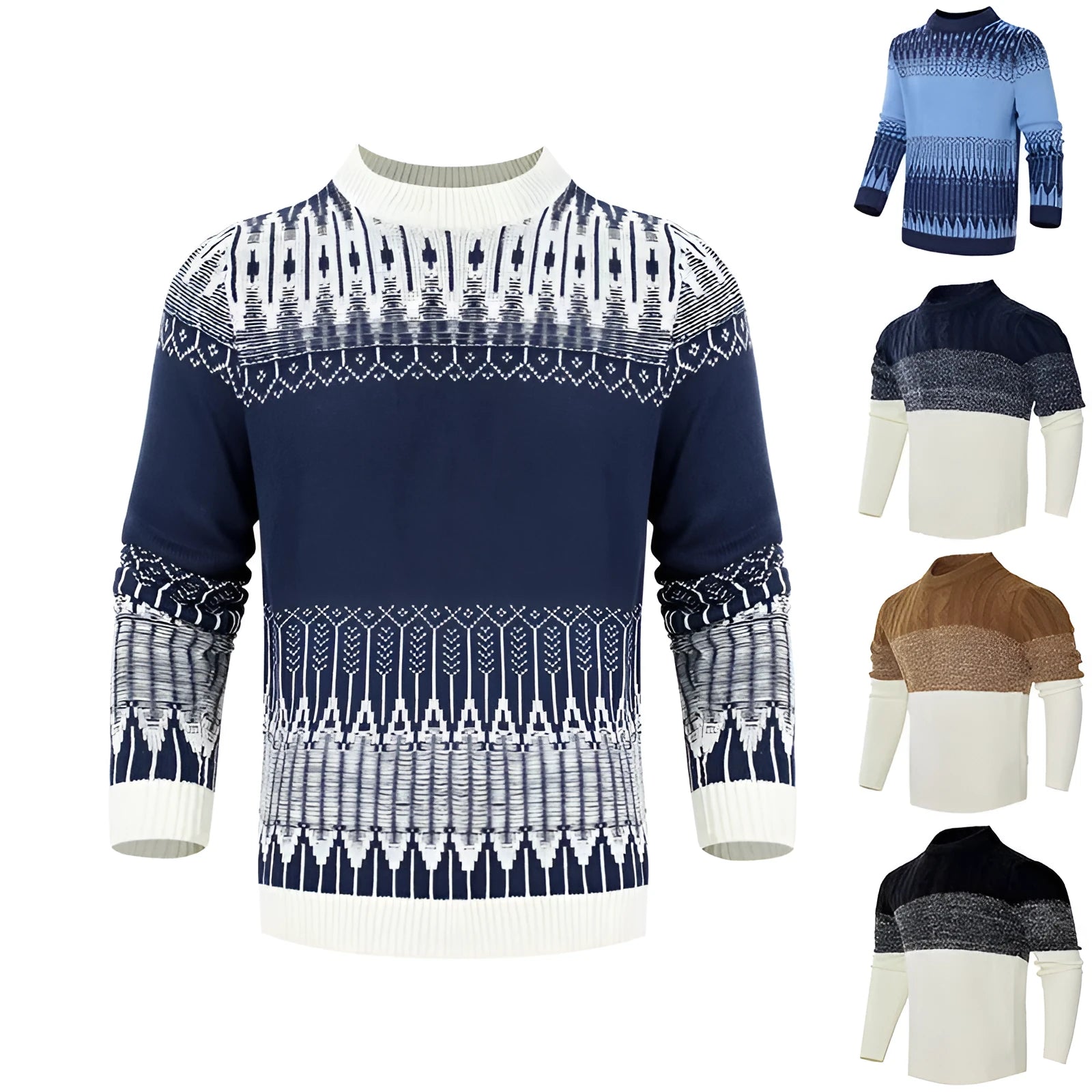 Men's knitted pullover sweater in various styles and sizes for autumn and winter wear