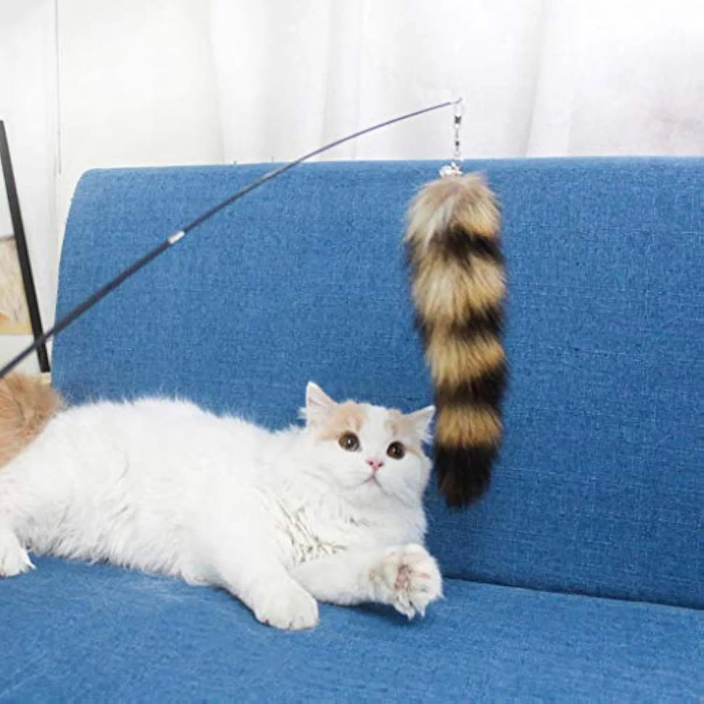 Black cat toy wand with elastic string teaser measuring 42 cm for interactive play