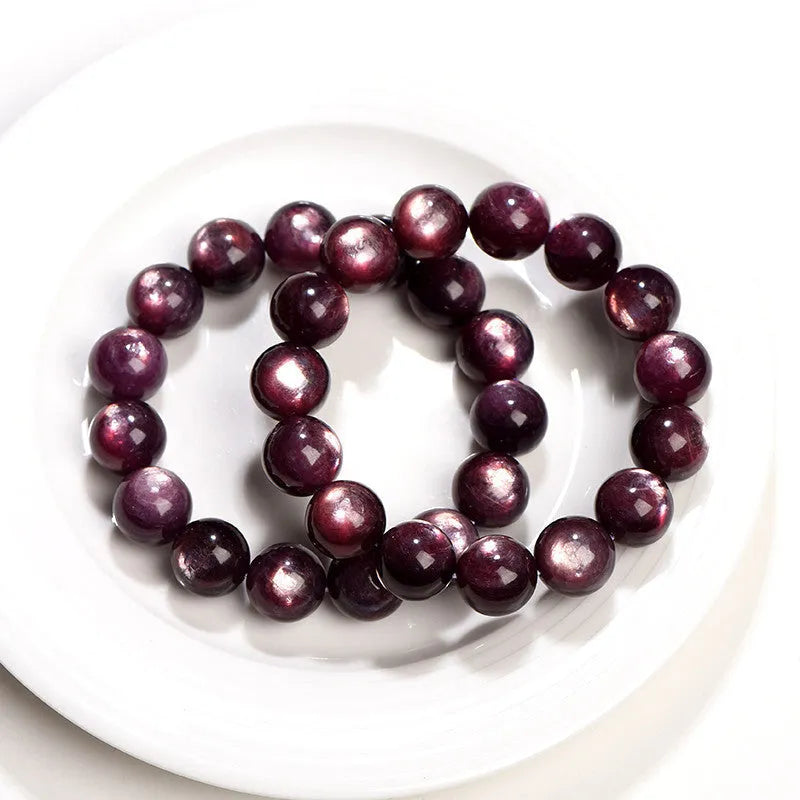 Purple lepidolite crystal bracelet with round polished beads in natural gemstone colours