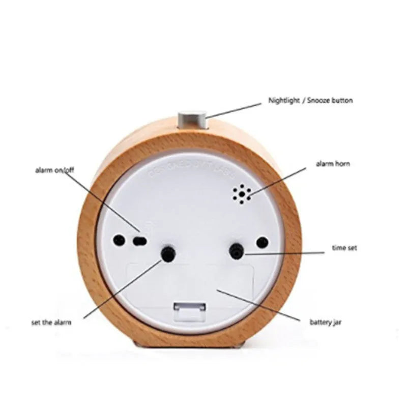 Solid beech wood bedside alarm clock with traditional design and Sun Movement