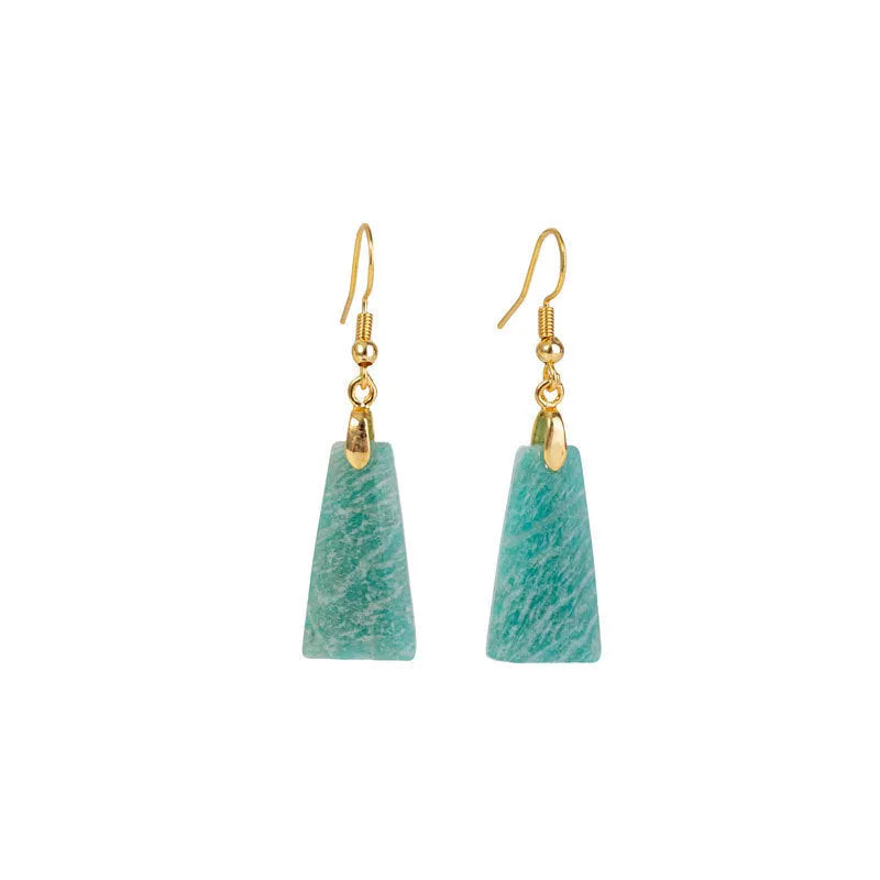 Amazonite rough stone trapezoid geometric earrings with gold or silver plating