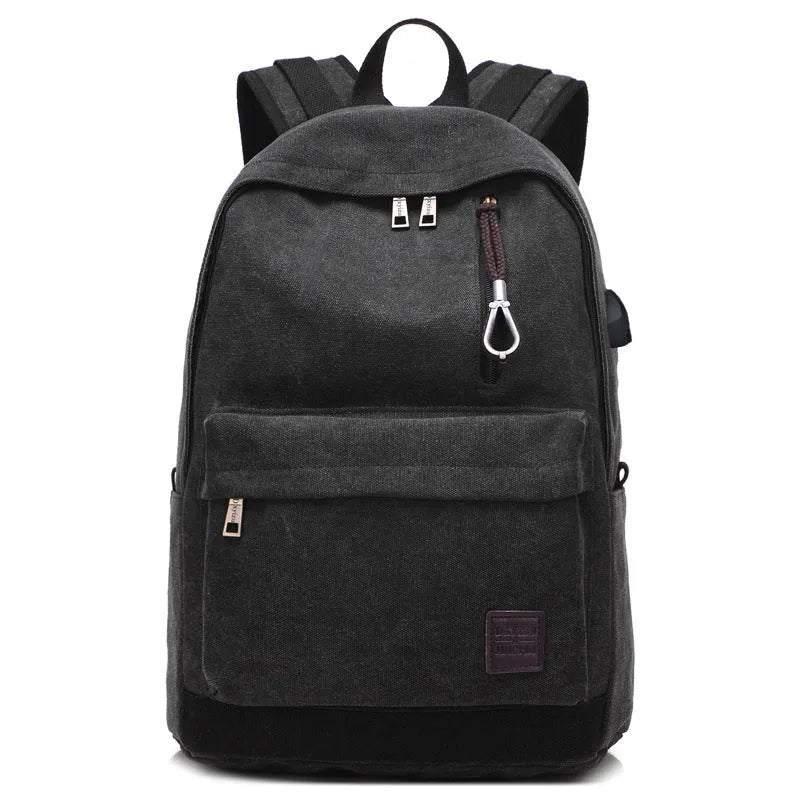 Canvas backpack with USB charging port and computer pocket in multiple colour options