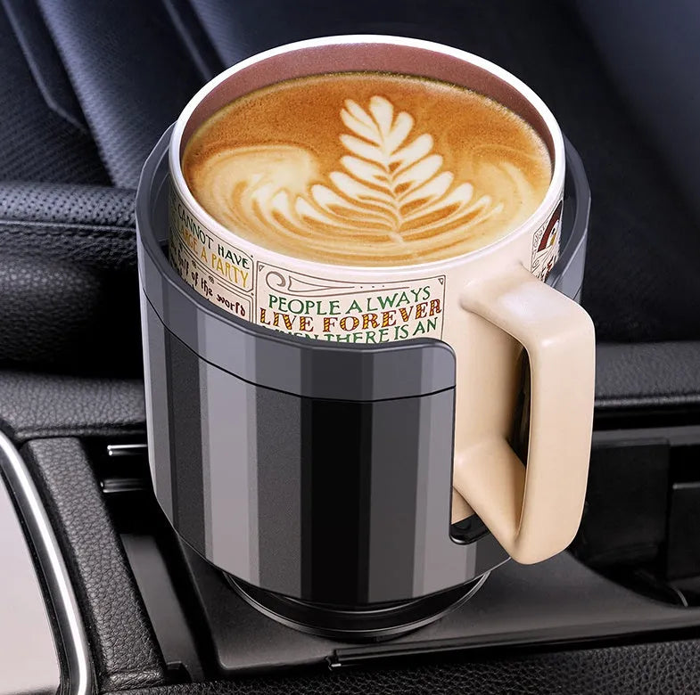 Matte black adjustable car cup holder expander for oversized bottles and thermoses.