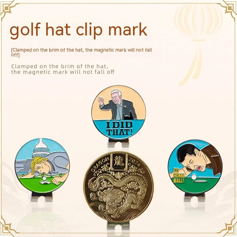Zinc alloy golf hat clip with laser-engraved Dragon Year pattern for tournament identification