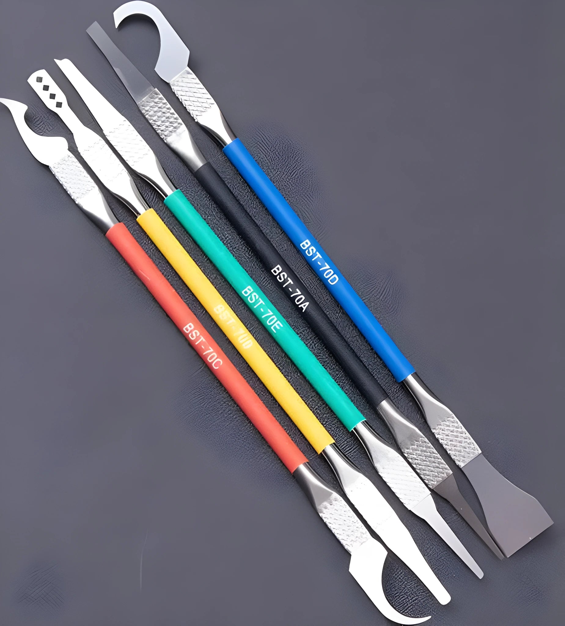 Five-piece plastic tool knife disassembling kit with stainless steel blades