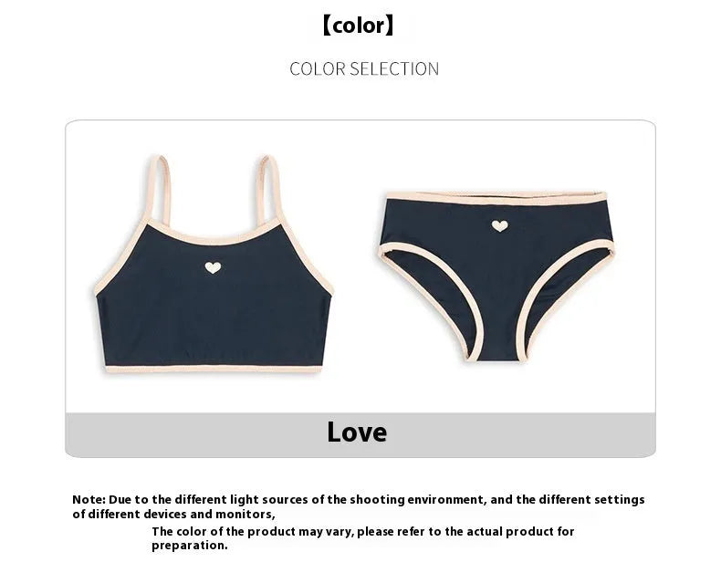 Dark blue baby split swimsuit for girls with high elasticity lycra lining, sizes 90cm to 130cm.