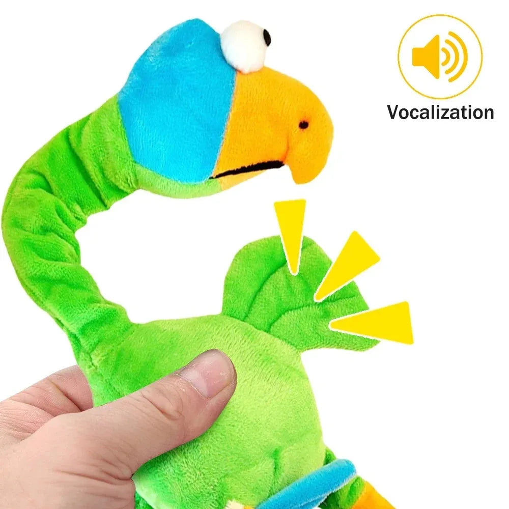 Screaming chicken sound dog toy in black, green or orange colours with bite-resistant rubber construction