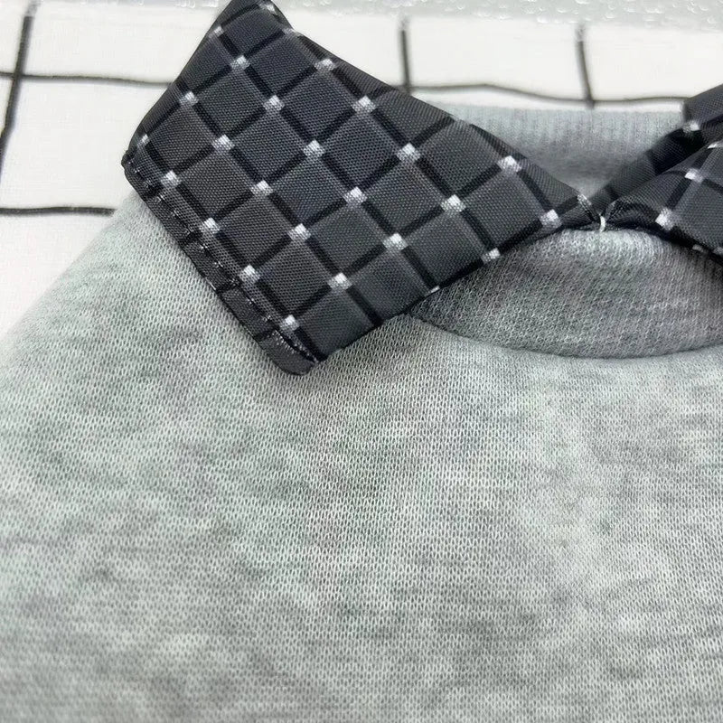 Dog wearing two-piece collar sweater with detachable hoodie in thin velvet polyester material