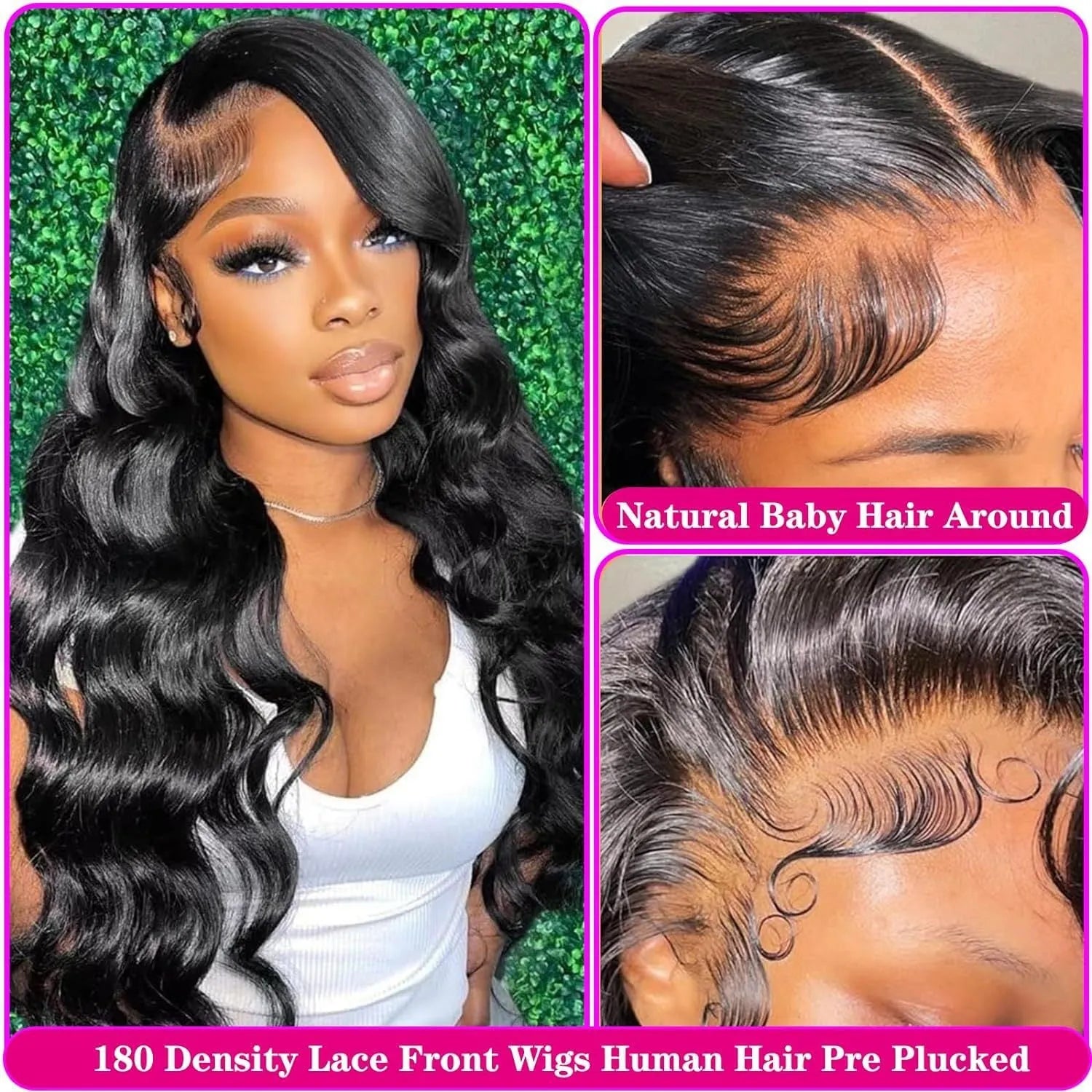 Black medium-long curly synthetic full-head wig on a lace mesh cap, shown from the front.