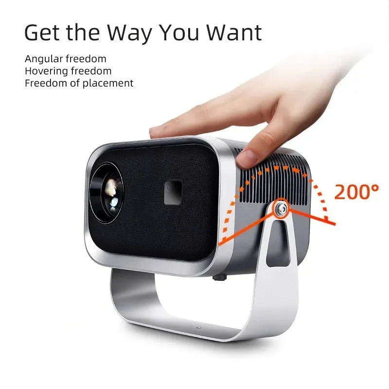 Portable smartphone projector showing 1080p HD display, compatible with Android 4K system.
