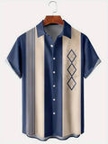 Man wearing loose-fitting short-sleeve plaid cardigan with contrast colours and lapel design