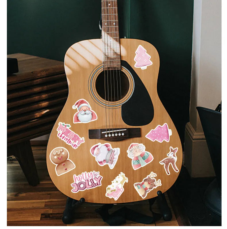 50 Christmas waterproof stickers with cute designs measuring 4-8cm for car phone laptop decoration