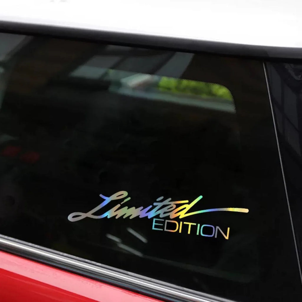 Black laser reflective car sticker with text design on vehicle bodywork