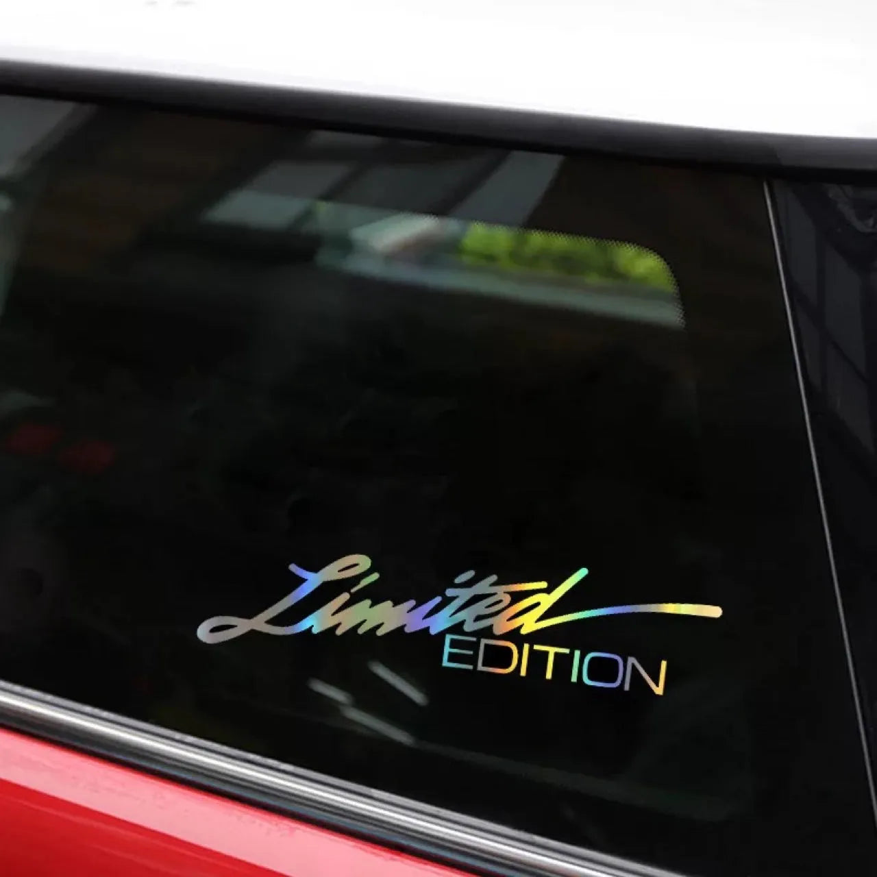 Black laser reflective car sticker with text design on vehicle bodywork