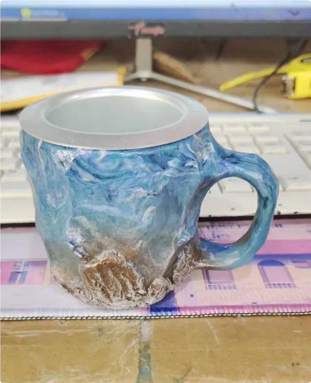400ml resin coffee mug with mineral crystal design and handle in multiple colour options