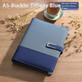 A5 thickening notebook with soft PU leather cover in brown, black, green, blue, or red, showing wood-free paper interior