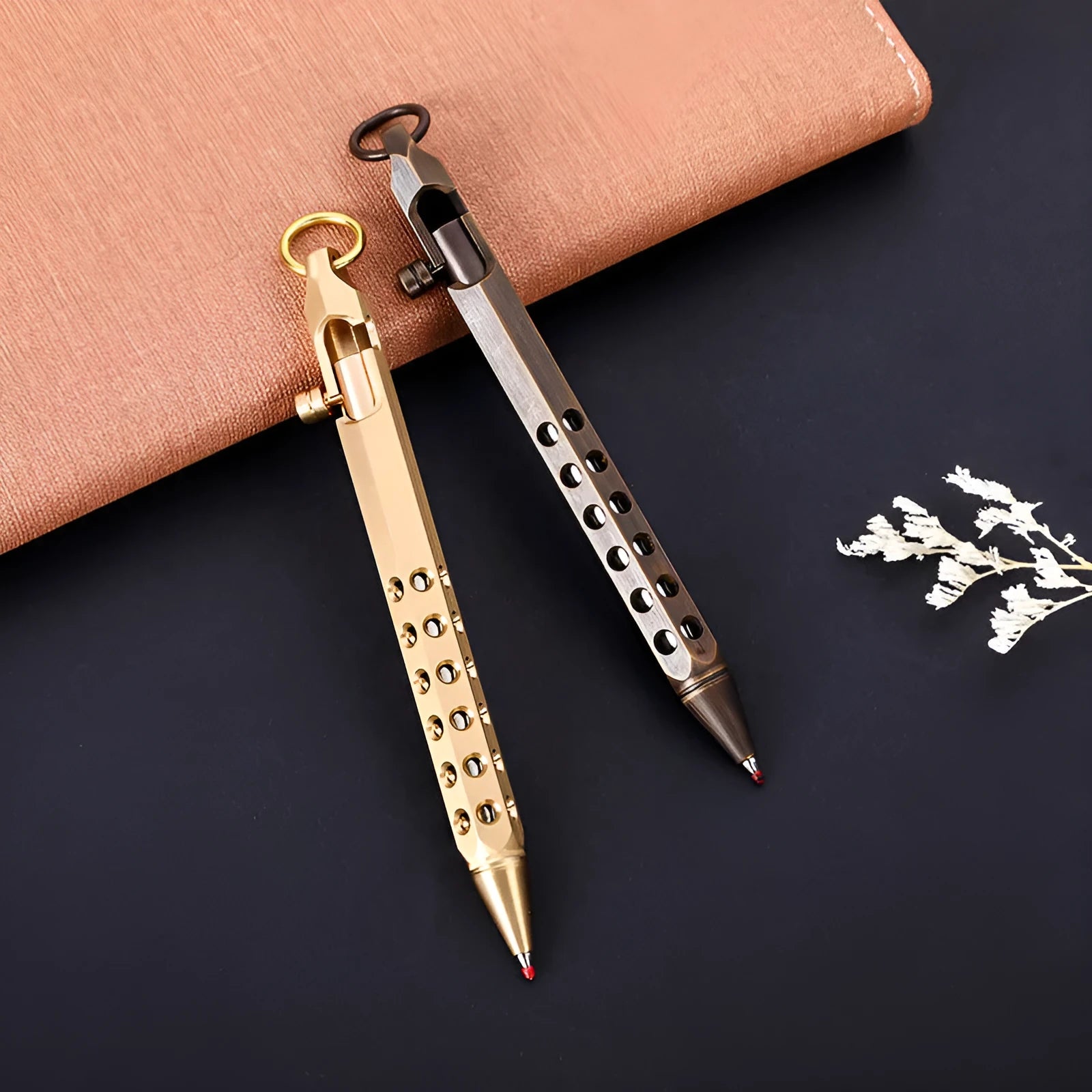 Brass hexagonal bolt pen in brass or black finish with 0.5mm rollerball tip