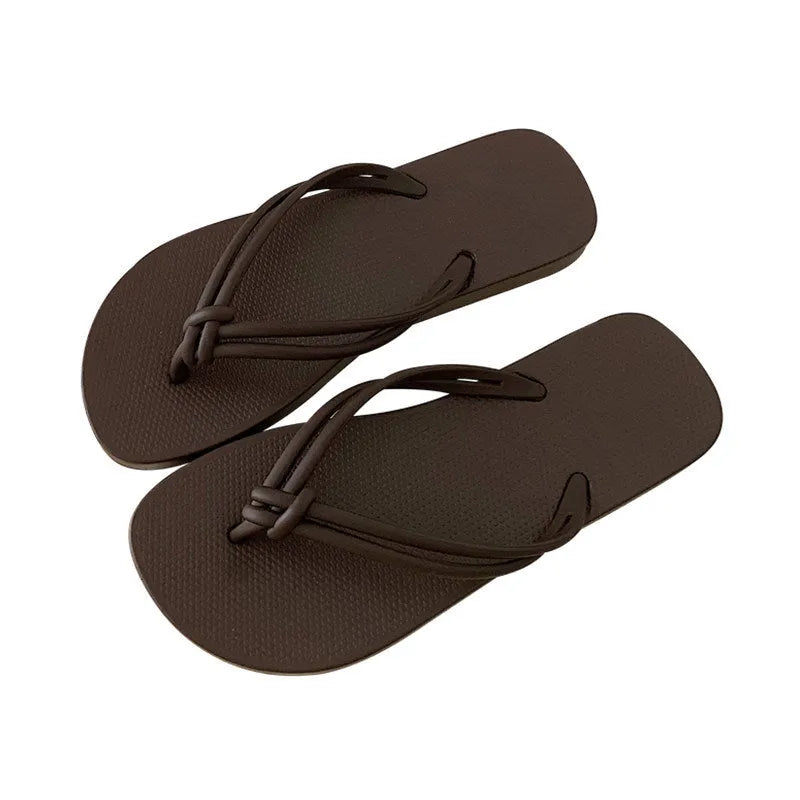 PVC casual flip flops with toe covering design in pink, beige, coffee, dark blue or black-white colours