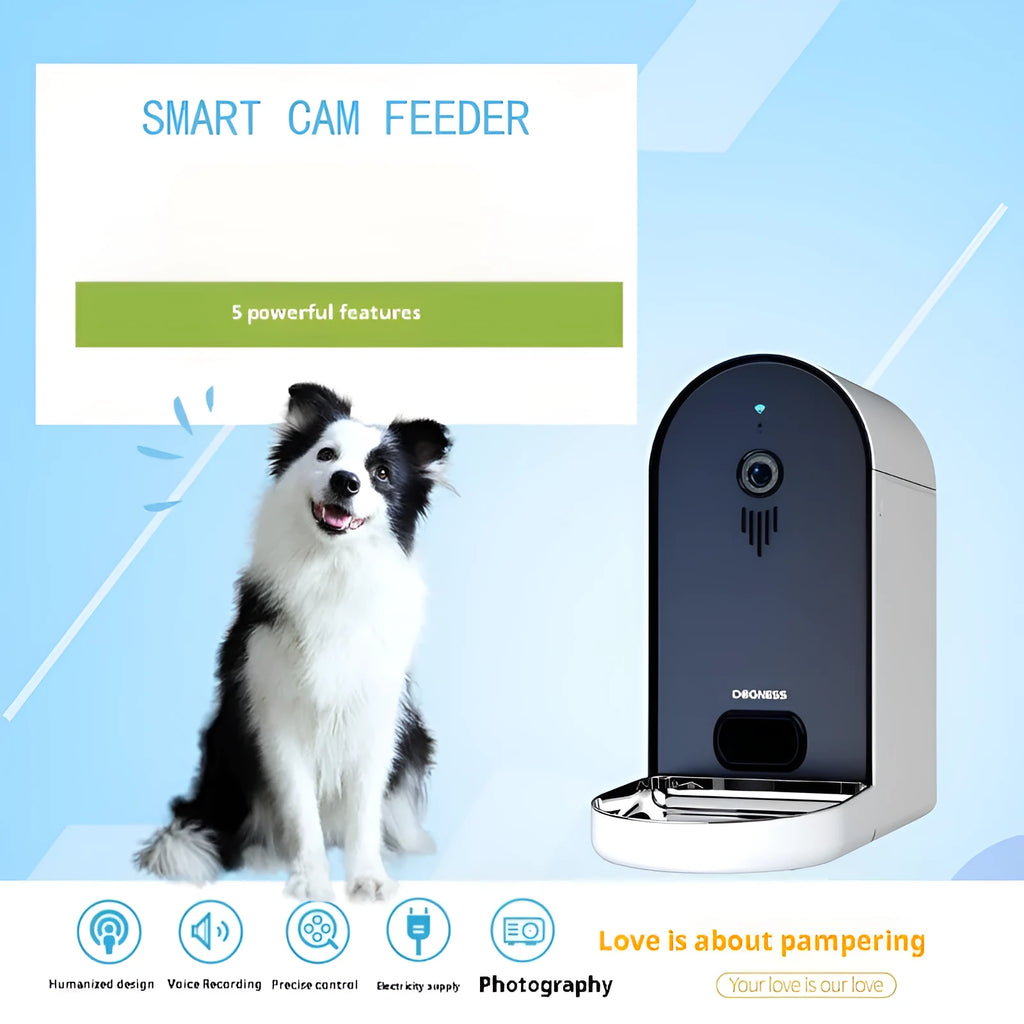 Smart automatic pet feeder with remote monitoring in Barbie pink and ivory white colour combination
