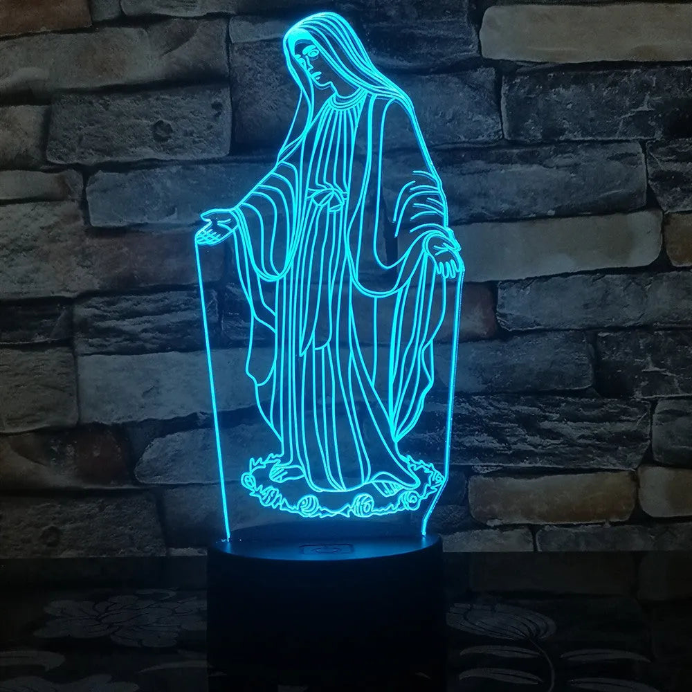 3D LED night light with laser engraved acrylic showing dual ring pattern and colourful illumination